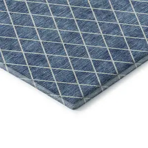 Photo of Denim Blue And Ivory Geometric Washable Area Rug With UV Protection
