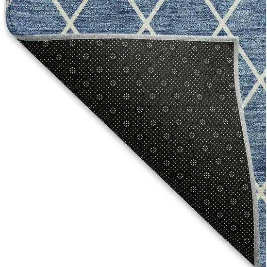 Denim Blue And Ivory Geometric Washable Area Rug With UV Protection Photo 5