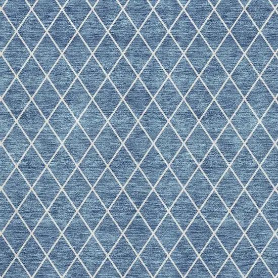 Denim Blue And Ivory Geometric Washable Area Rug With UV Protection Photo 4