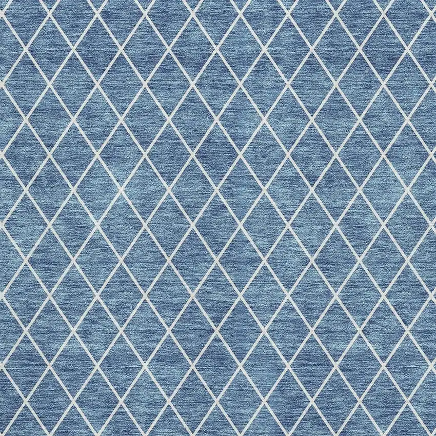 Denim Blue And Ivory Geometric Washable Area Rug With UV Protection Photo 4