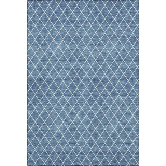 Denim Blue And Ivory Geometric Washable Area Rug With UV Protection Photo 4
