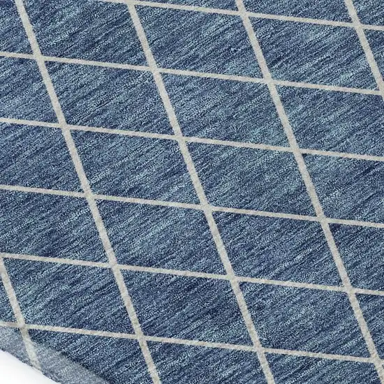 Denim Blue And Ivory Geometric Washable Area Rug With UV Protection Photo 2