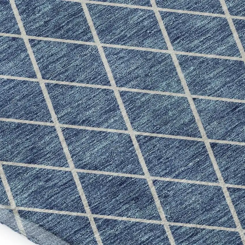 Denim Blue And Ivory Geometric Washable Area Rug With UV Protection Photo 2