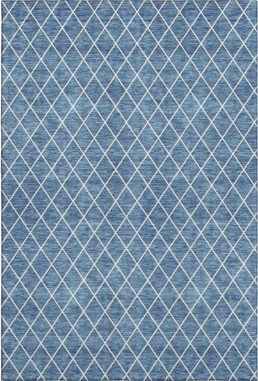 Denim Blue And Ivory Geometric Washable Area Rug With UV Protection Photo 5