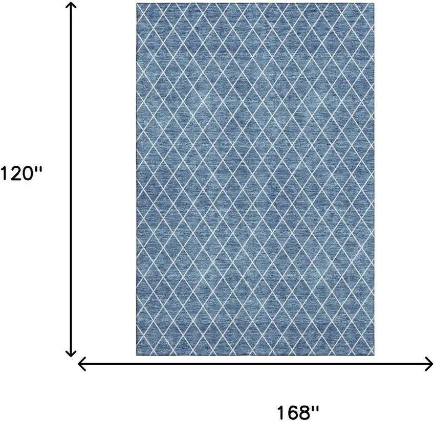 Denim Blue And Ivory Geometric Washable Area Rug With UV Protection Photo 3