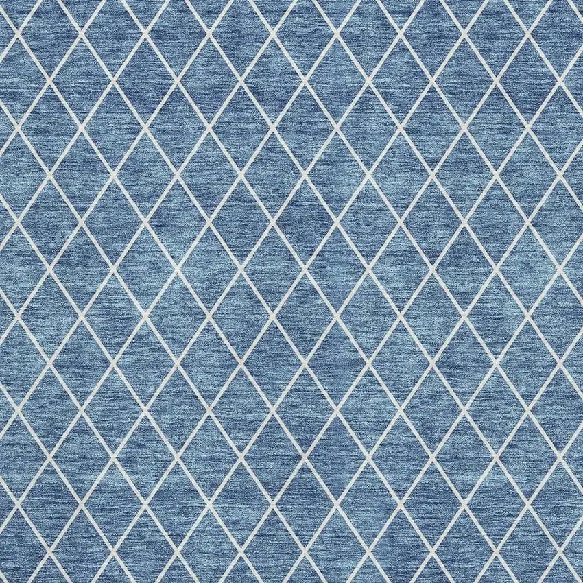 Denim Blue And Ivory Geometric Washable Area Rug With UV Protection Photo 4