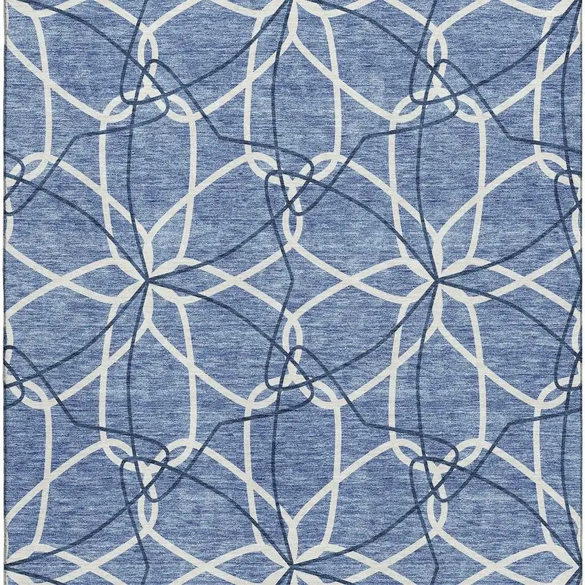 Denim Blue And Ivory Geometric Washable Area Rug With UV Protection Photo 2