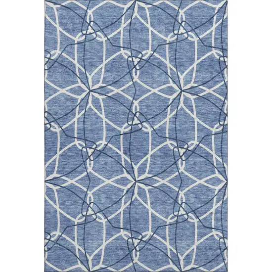 Denim Blue And Ivory Geometric Washable Area Rug With UV Protection Photo 1