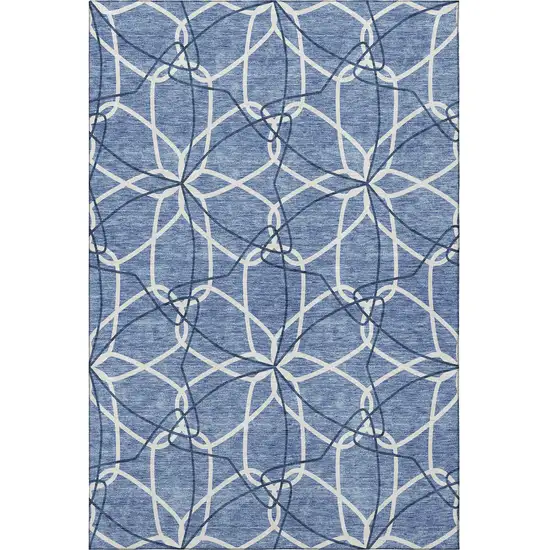 Denim Blue And Ivory Geometric Washable Area Rug With UV Protection Photo 3