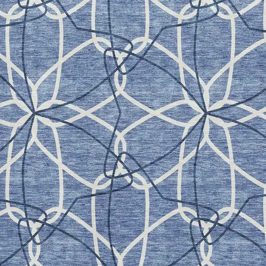 Denim Blue And Ivory Geometric Washable Area Rug With UV Protection Photo 2