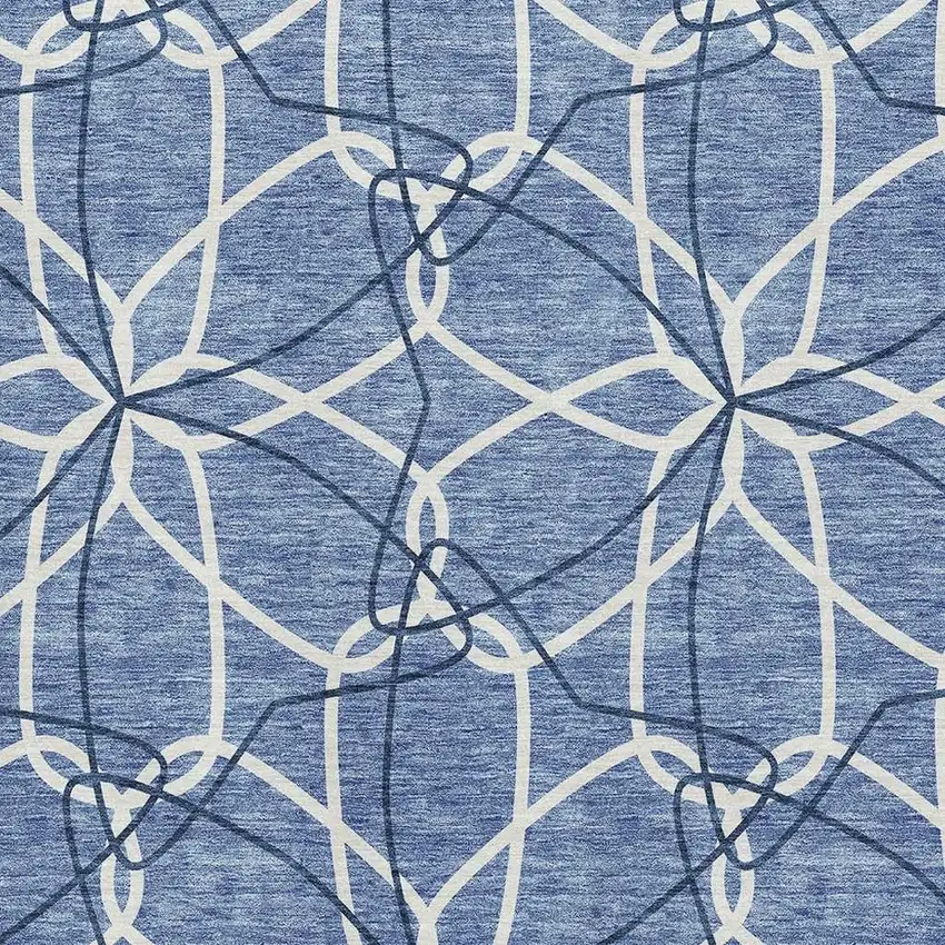 Denim Blue And Ivory Geometric Washable Area Rug With UV Protection Photo 2
