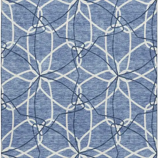 Denim Blue And Ivory Geometric Washable Area Rug With UV Protection Photo 3
