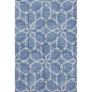 Photo of Denim Blue And Ivory Geometric Washable Area Rug With UV Protection
