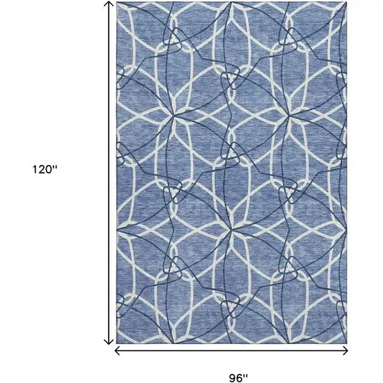 Denim Blue And Ivory Geometric Washable Area Rug With UV Protection Photo 8