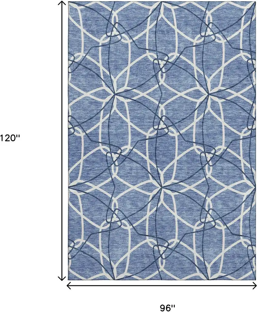 Denim Blue And Ivory Geometric Washable Area Rug With UV Protection Photo 8