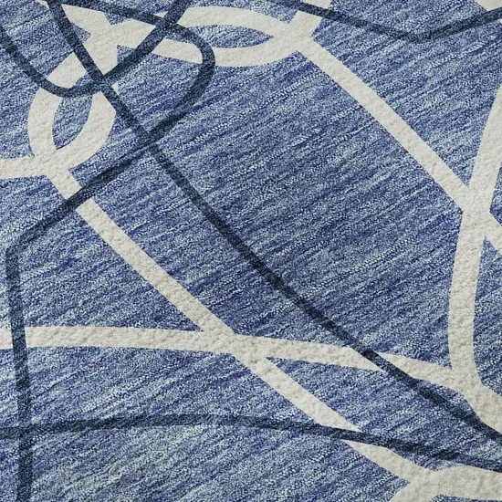 Denim Blue And Ivory Geometric Washable Area Rug With UV Protection Photo 9