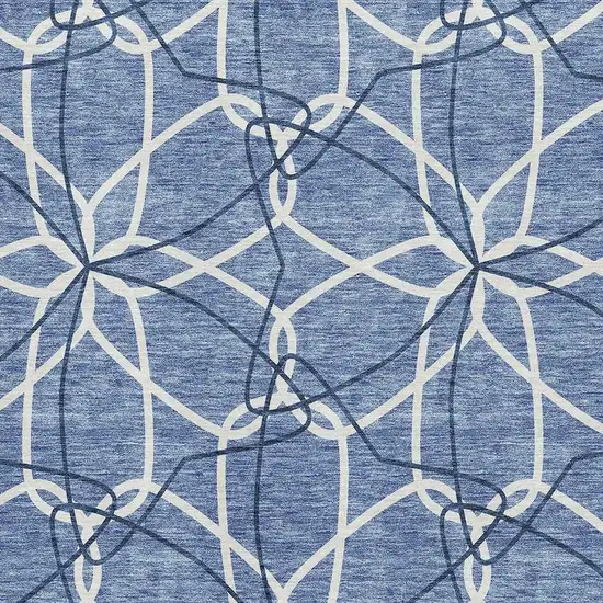 Denim Blue And Ivory Geometric Washable Area Rug With UV Protection Photo 2
