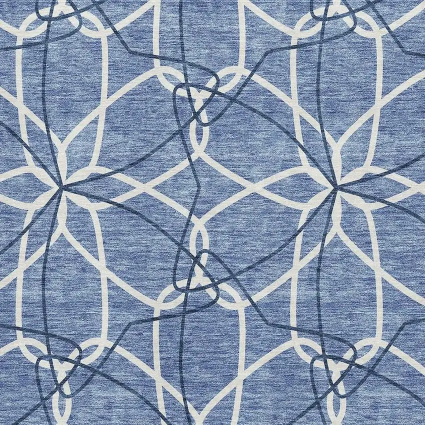 Denim Blue And Ivory Geometric Washable Area Rug With UV Protection Photo 2