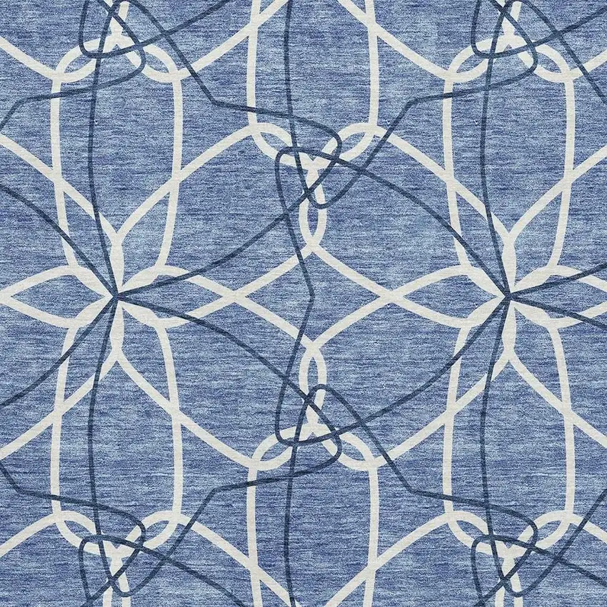 Denim Blue And Ivory Geometric Washable Area Rug With UV Protection Photo 2