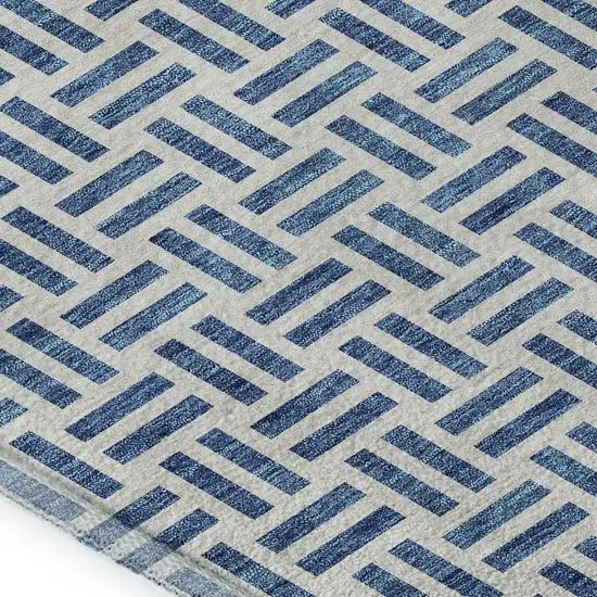 Denim Blue And Ivory Geometric Washable Area Rug With UV Protection Photo 8