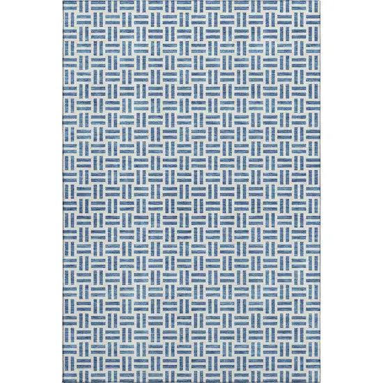 Denim Blue And Ivory Geometric Washable Area Rug With UV Protection Photo 6