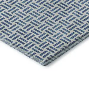 Photo of Denim Blue And Ivory Geometric Washable Area Rug With UV Protection