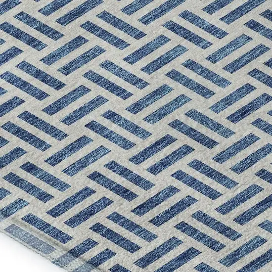 Denim Blue And Ivory Geometric Washable Area Rug With UV Protection Photo 2