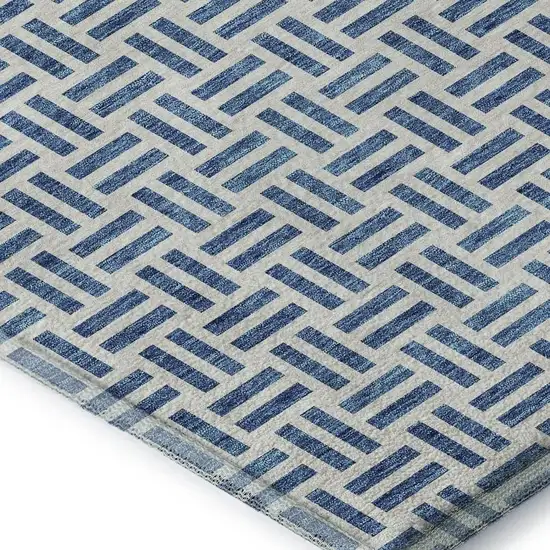 Denim Blue And Ivory Geometric Washable Area Rug With UV Protection Photo 3