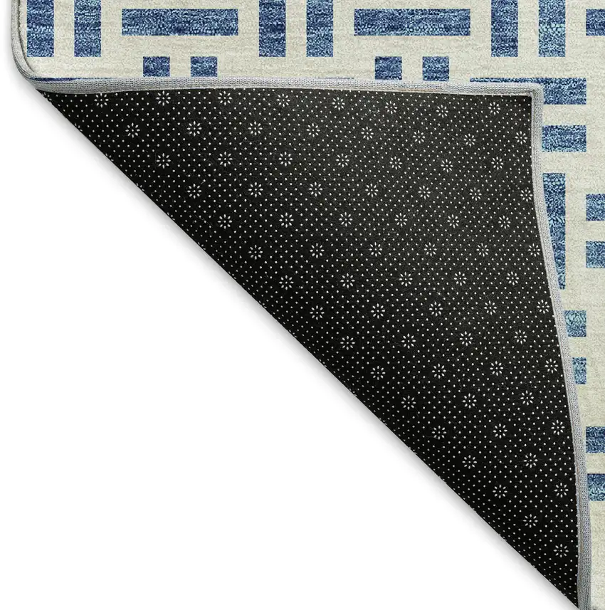 Denim Blue And Ivory Geometric Washable Area Rug With UV Protection Photo 7