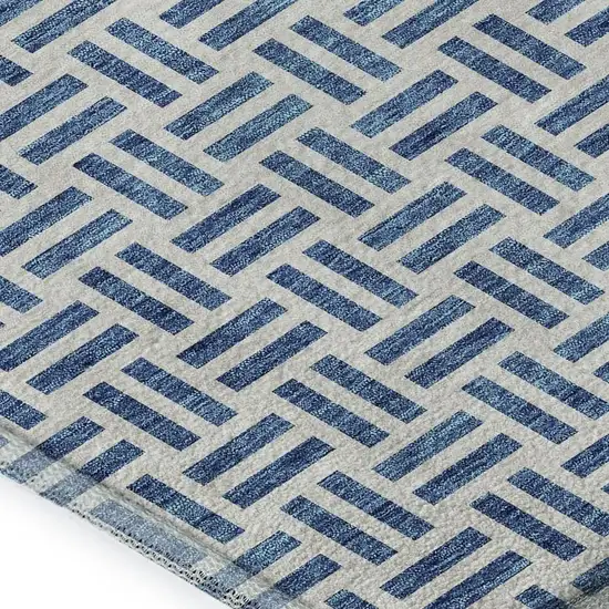 Denim Blue And Ivory Geometric Washable Area Rug With UV Protection Photo 2