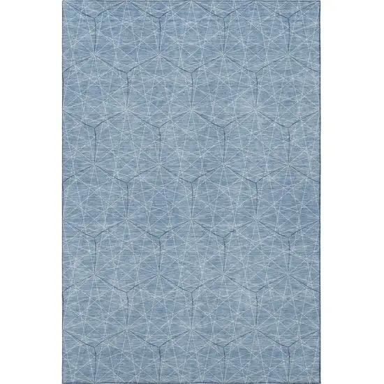 Denim Blue And Ivory Geometric Washable Area Rug With UV Protection Photo 3