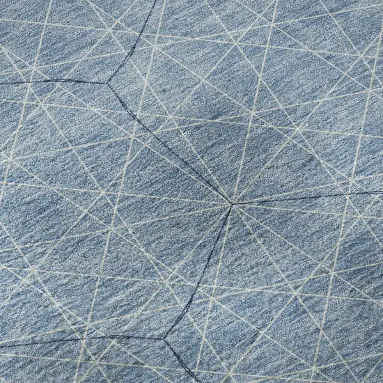 Denim Blue And Ivory Geometric Washable Area Rug With UV Protection Photo 9