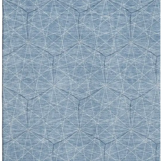 Denim Blue And Ivory Geometric Washable Area Rug With UV Protection Photo 2