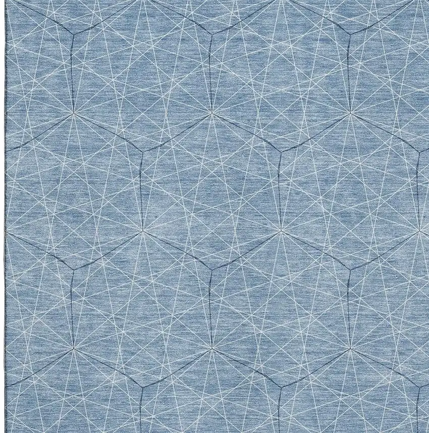 Denim Blue And Ivory Geometric Washable Area Rug With UV Protection Photo 2
