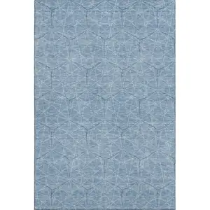 Photo of Denim Blue And Ivory Geometric Washable Area Rug With UV Protection