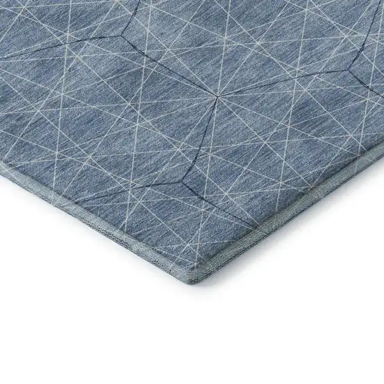 Denim Blue And Ivory Geometric Washable Area Rug With UV Protection Photo 7