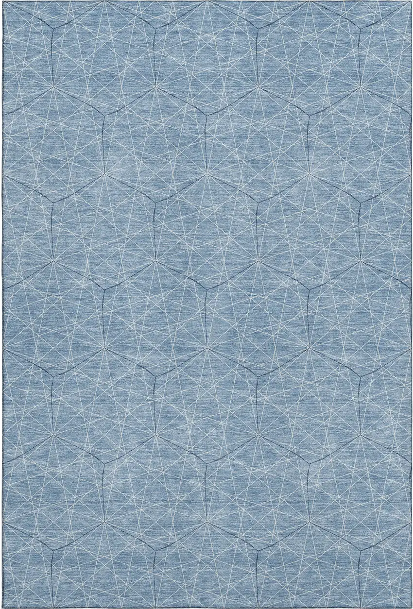 Denim Blue And Ivory Geometric Washable Area Rug With UV Protection Photo 1