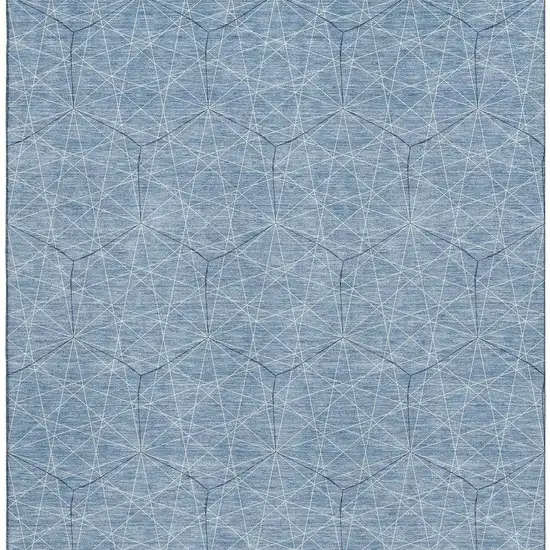 Denim Blue And Ivory Geometric Washable Area Rug With UV Protection Photo 3
