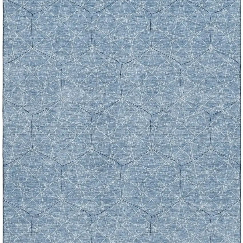 Denim Blue And Ivory Geometric Washable Area Rug With UV Protection Photo 3