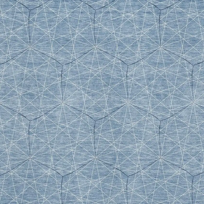 Denim Blue And Ivory Geometric Washable Area Rug With UV Protection Photo 2