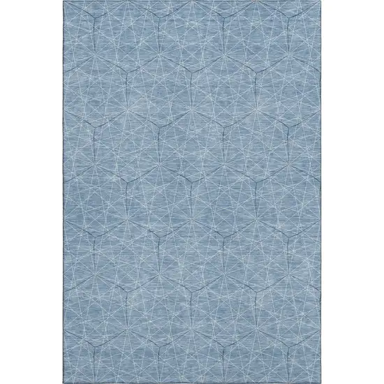 Denim Blue And Ivory Geometric Washable Area Rug With UV Protection Photo 1