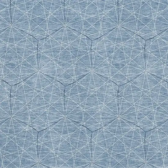 Denim Blue And Ivory Geometric Washable Area Rug With UV Protection Photo 2