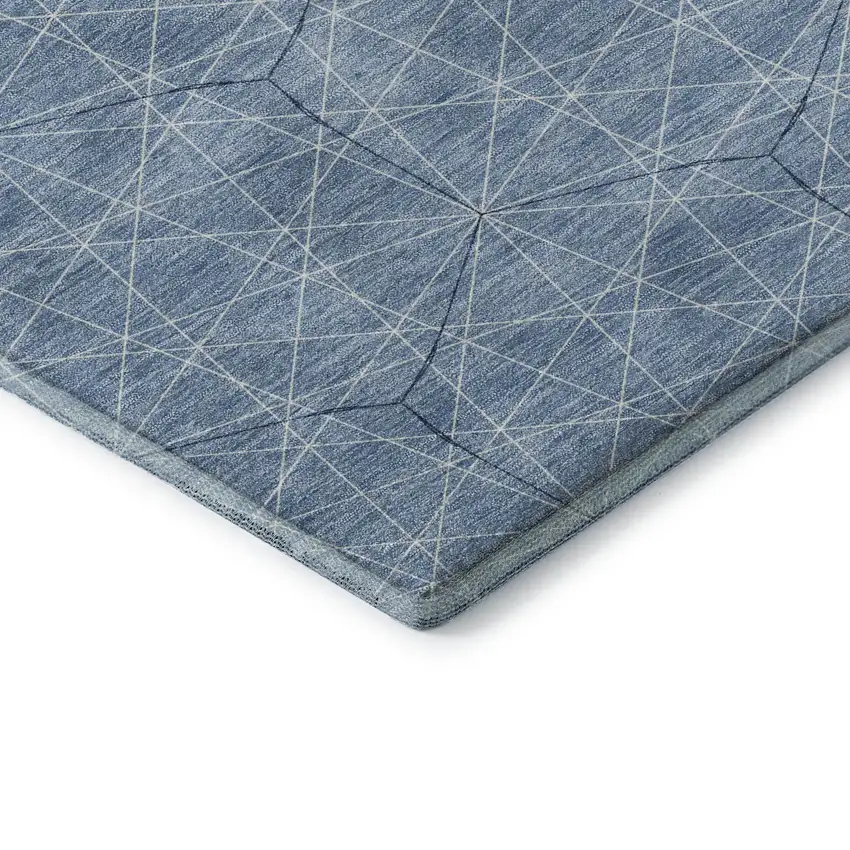 Denim Blue And Ivory Geometric Washable Area Rug With UV Protection Photo 7