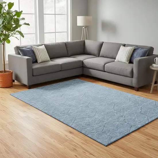 Denim Blue And Ivory Geometric Washable Area Rug With UV Protection Photo 2