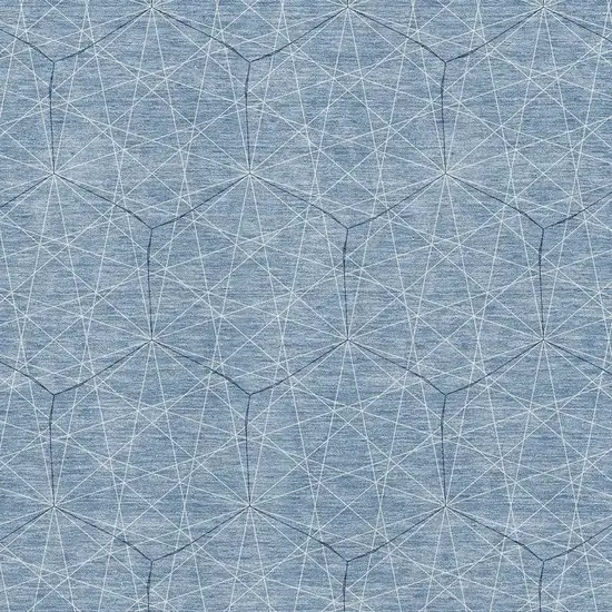 Denim Blue And Ivory Geometric Washable Area Rug With UV Protection Photo 2