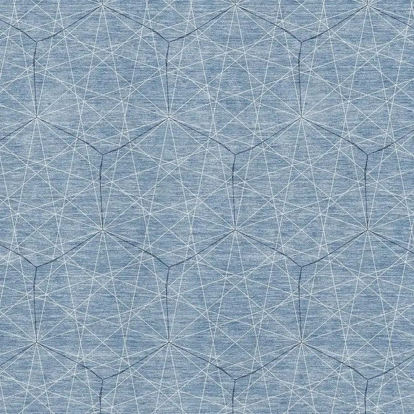 Denim Blue And Ivory Geometric Washable Area Rug With UV Protection Photo 2