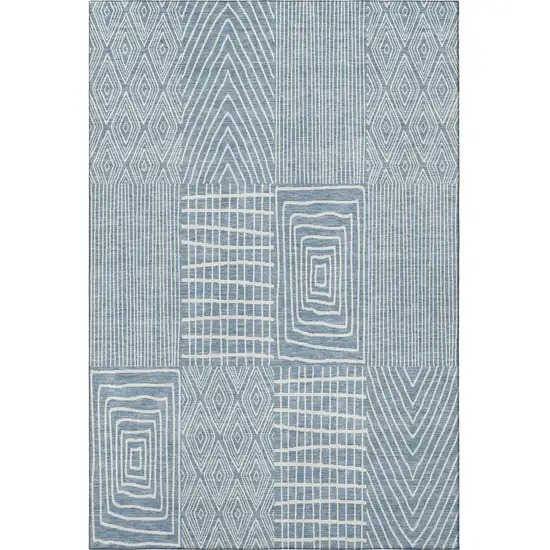 Denim Blue And Ivory Geometric Washable Area Rug With UV Protection Photo 3