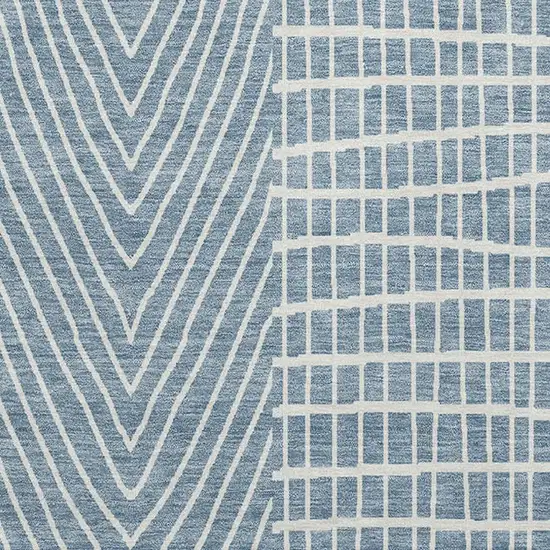 Denim Blue And Ivory Geometric Washable Area Rug With UV Protection Photo 2