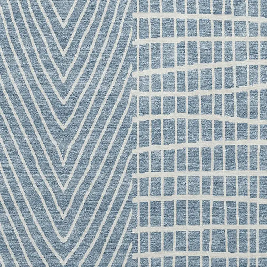 Denim Blue And Ivory Geometric Washable Area Rug With UV Protection Photo 2
