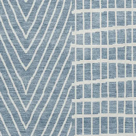 Denim Blue And Ivory Geometric Washable Area Rug With UV Protection Photo 2